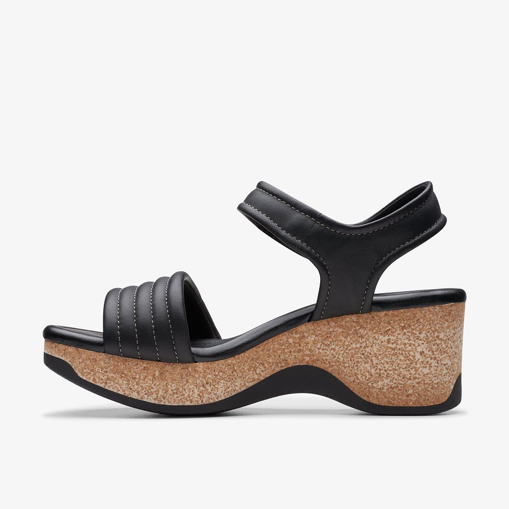 Black Leather Clarks Chelseah Gem Women Sandals | 3714BYILD