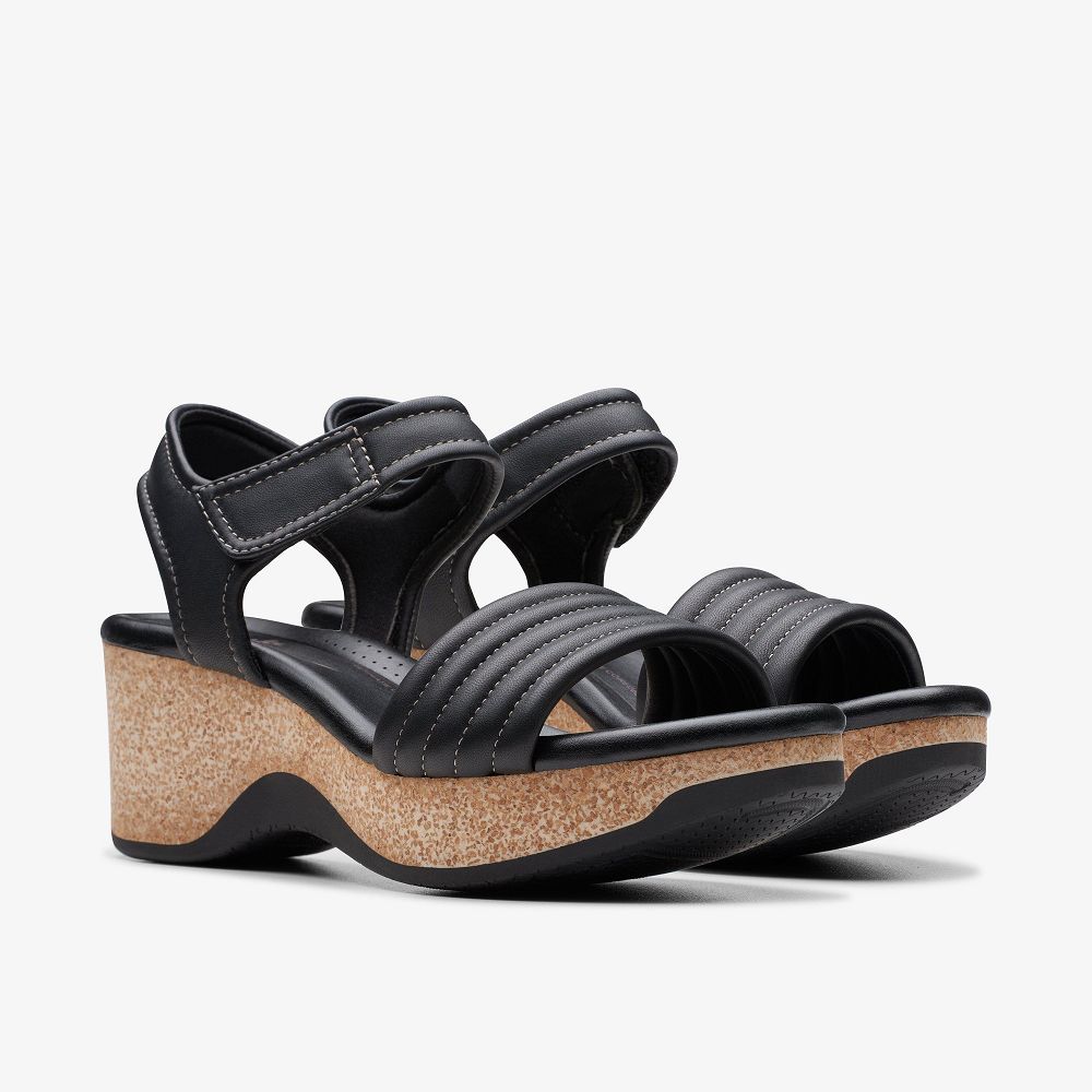 Black Leather Clarks Chelseah Gem Women Sandals | 3714BYILD