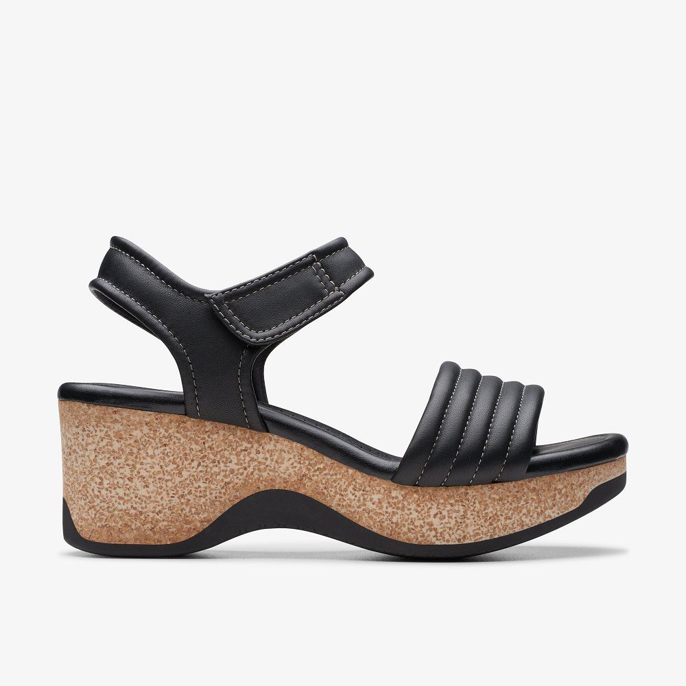 Black Leather Clarks Chelseah Gem Women Sandals | 3714BYILD