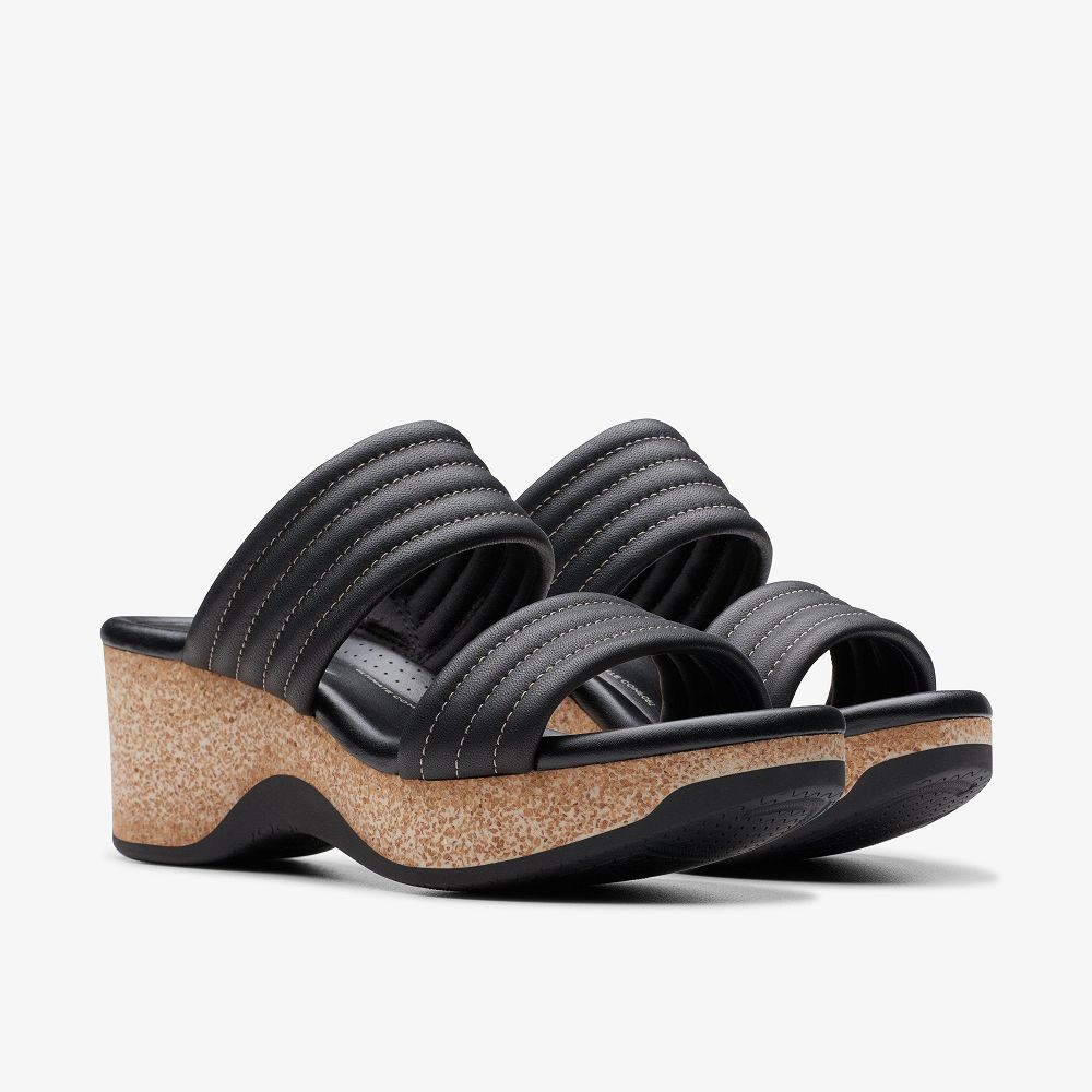 Black Leather Clarks Chelseah Path Women Sandals | 6049XYGZL