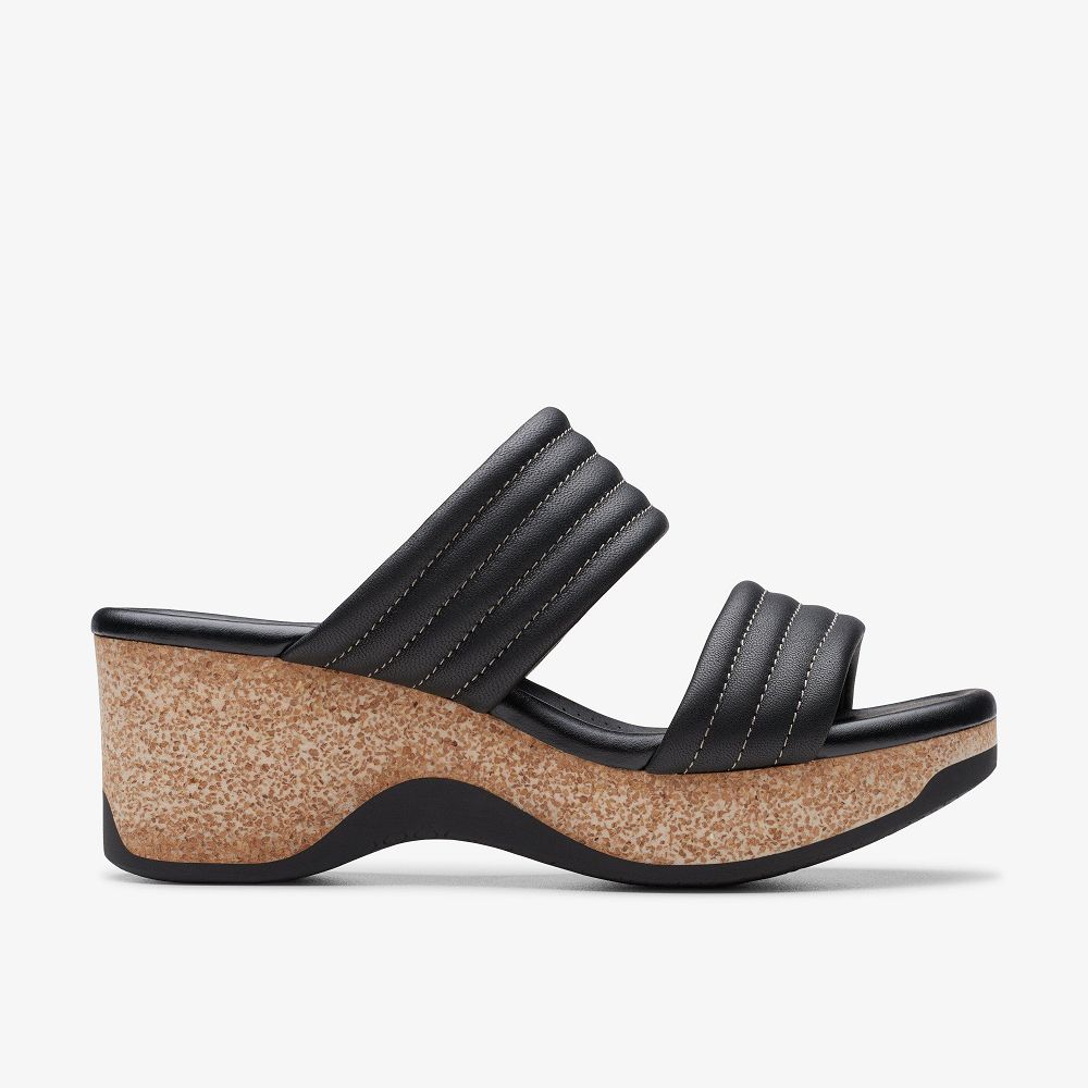 Black Leather Clarks Chelseah Path Women Sandals | 6049XYGZL