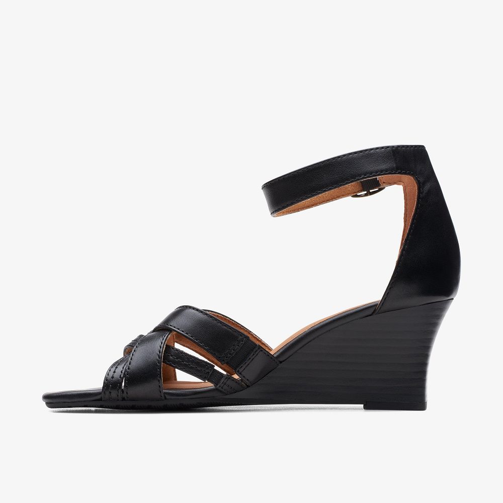 Black Leather Clarks Cielo Charm Women Sandals | 5648LUSWB