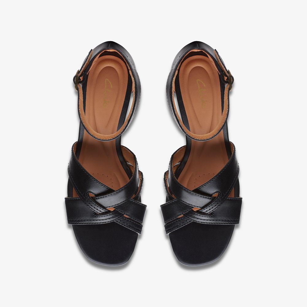 Black Leather Clarks Cielo Charm Women Sandals | 5648LUSWB