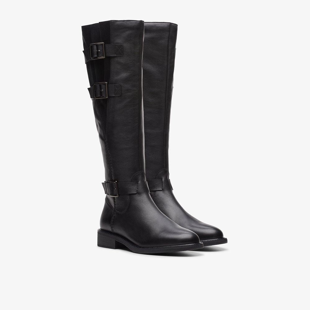 Black Leather Clarks Cologne Up Women Boots | 7046QYPWF