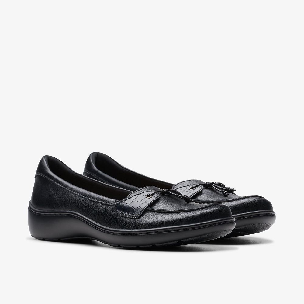 Black Leather Clarks Cora Haley Women Slip-Ons | 0571WMQND