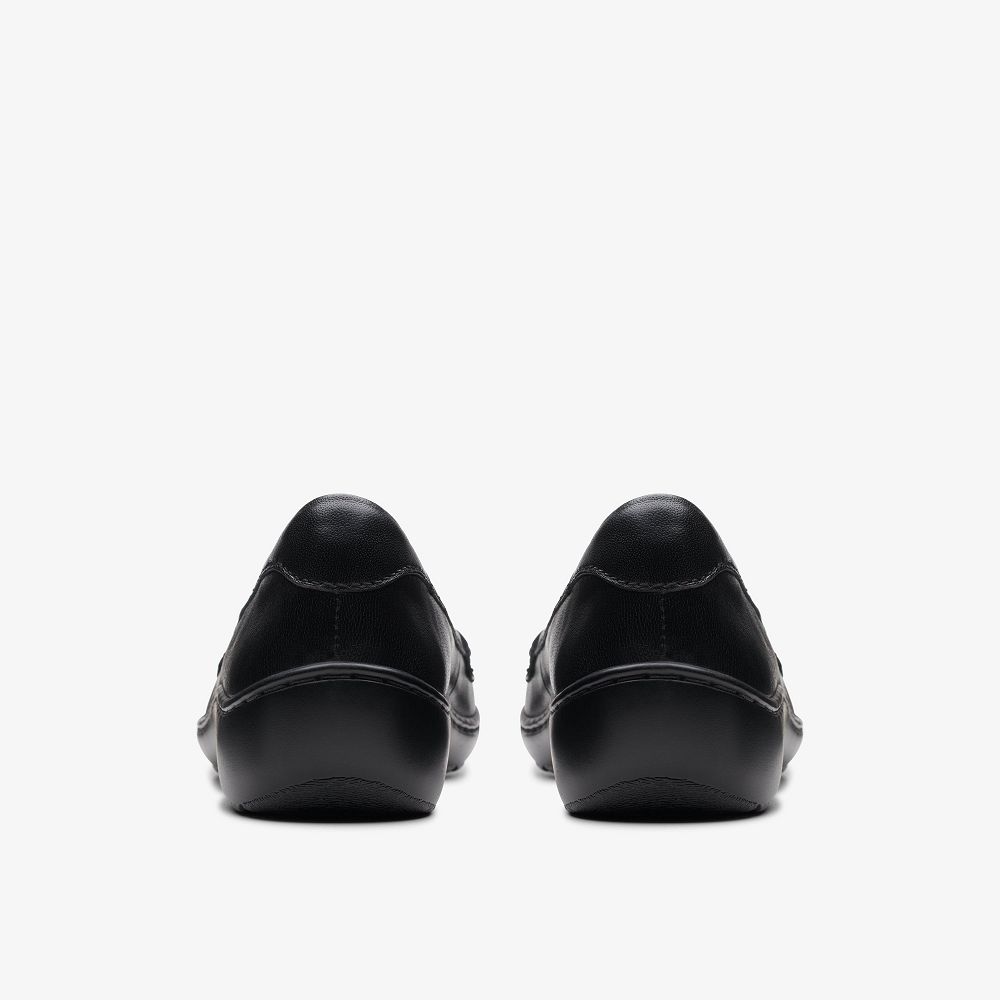 Black Leather Clarks Cora Haley Women Slip-Ons | 0571WMQND