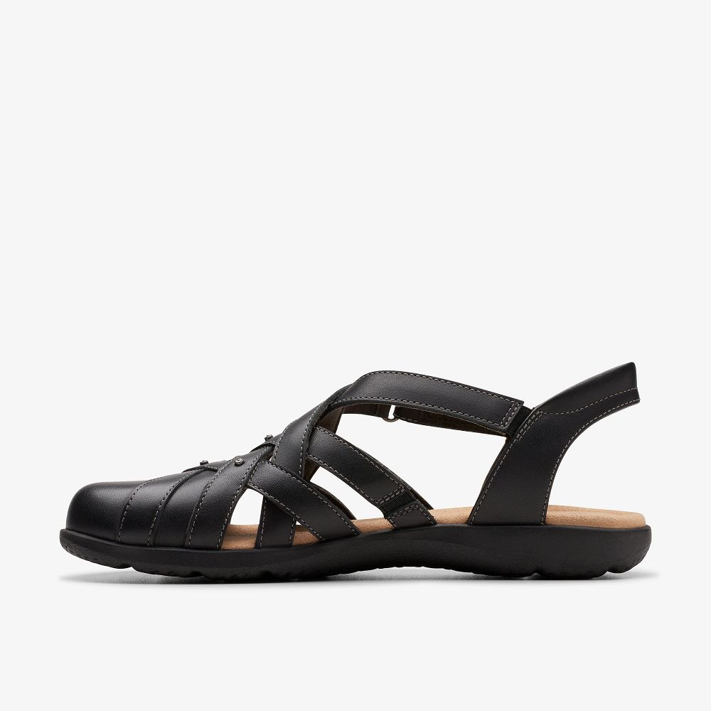 Black Leather Clarks Elizabelle Sea Women Sandals | 2478BQKVE