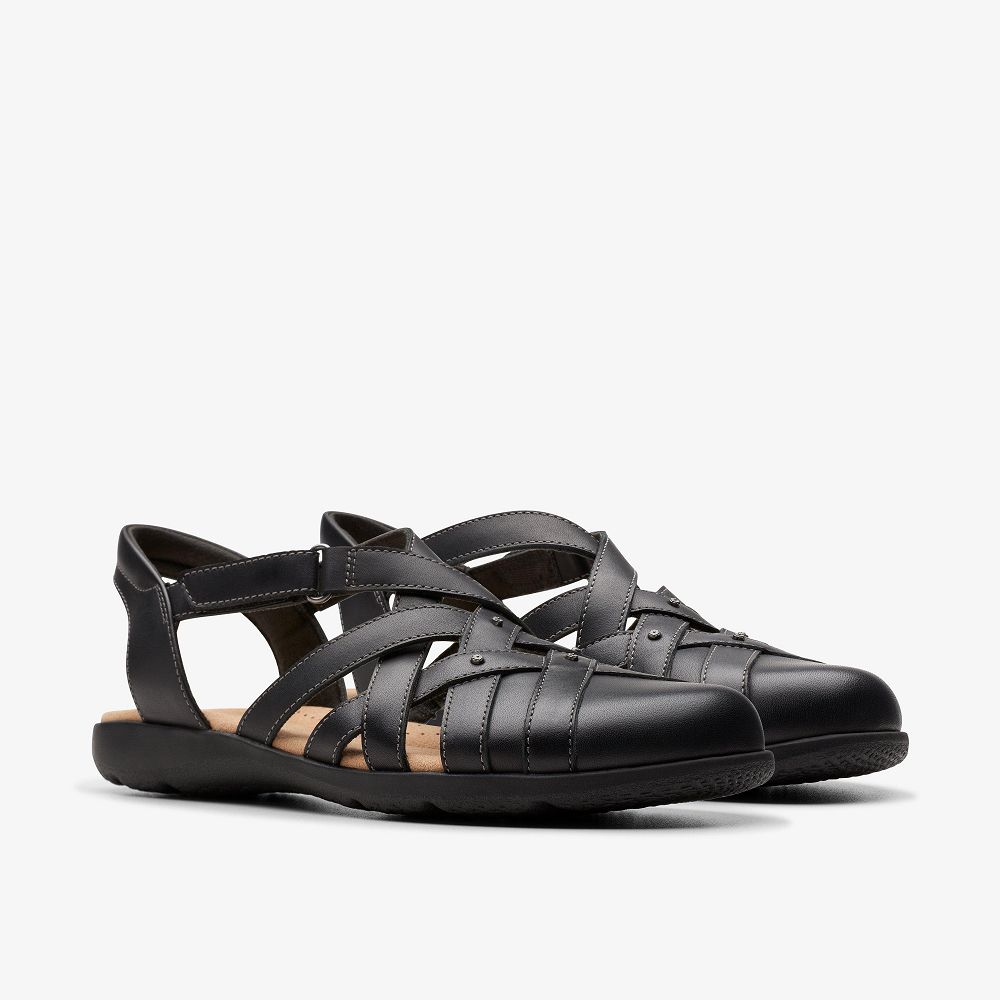 Black Leather Clarks Elizabelle Sea Women Sandals | 2478BQKVE