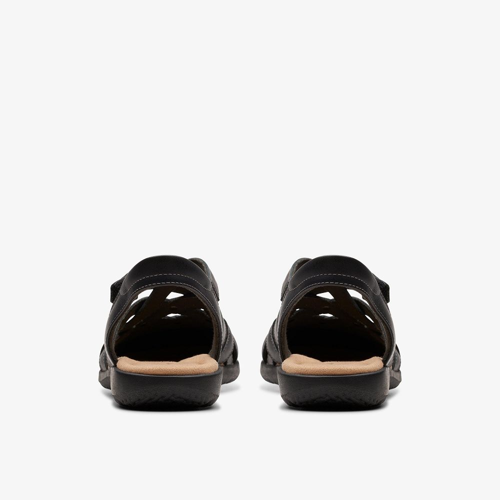 Black Leather Clarks Elizabelle Sea Women Sandals | 2478BQKVE