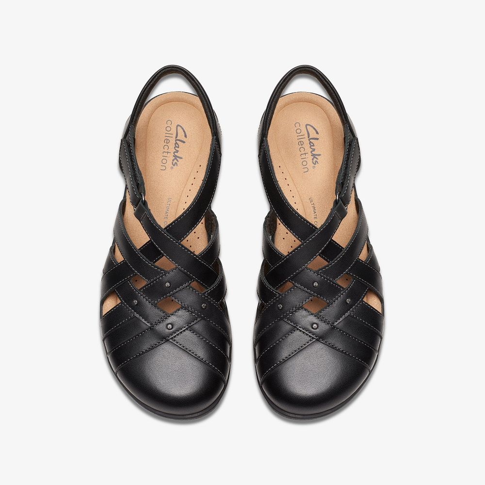 Black Leather Clarks Elizabelle Sea Women Sandals | 2478BQKVE