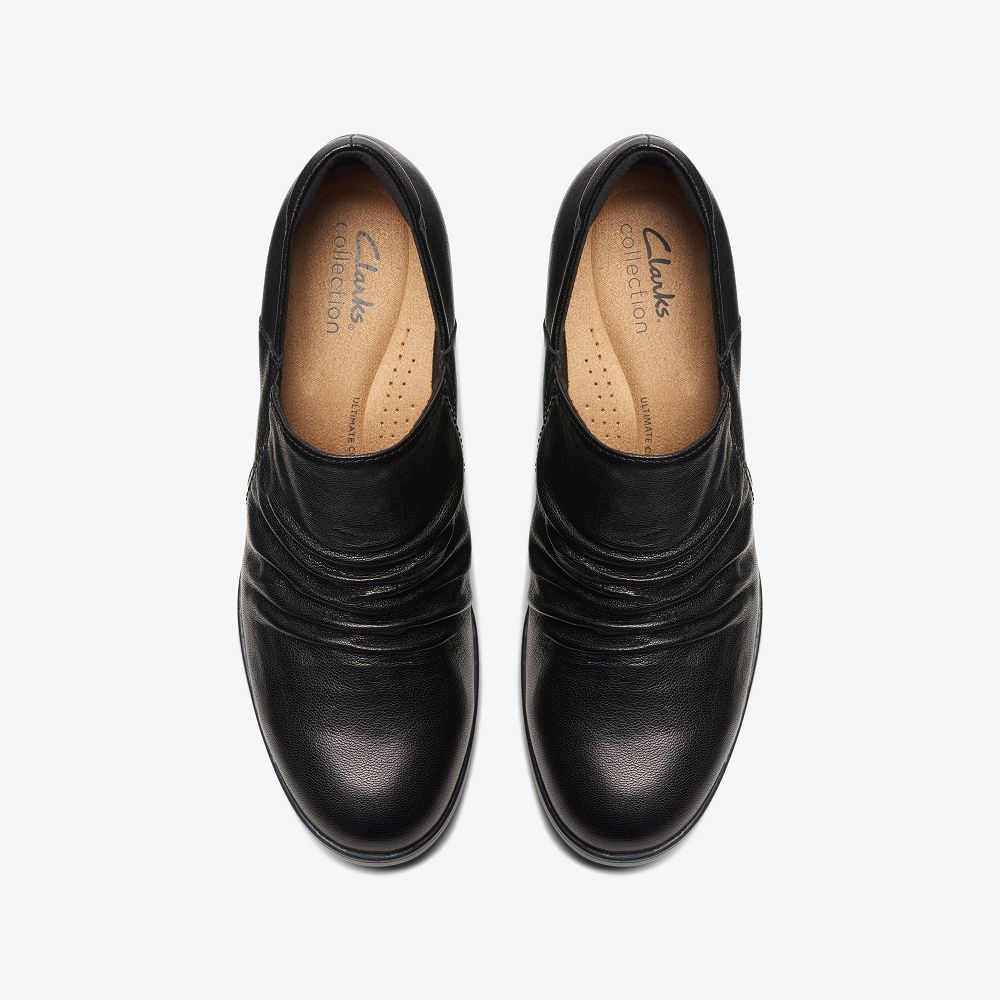 Black Leather Clarks Emily 2 Cove Women Slip-Ons | 2876GTBDP