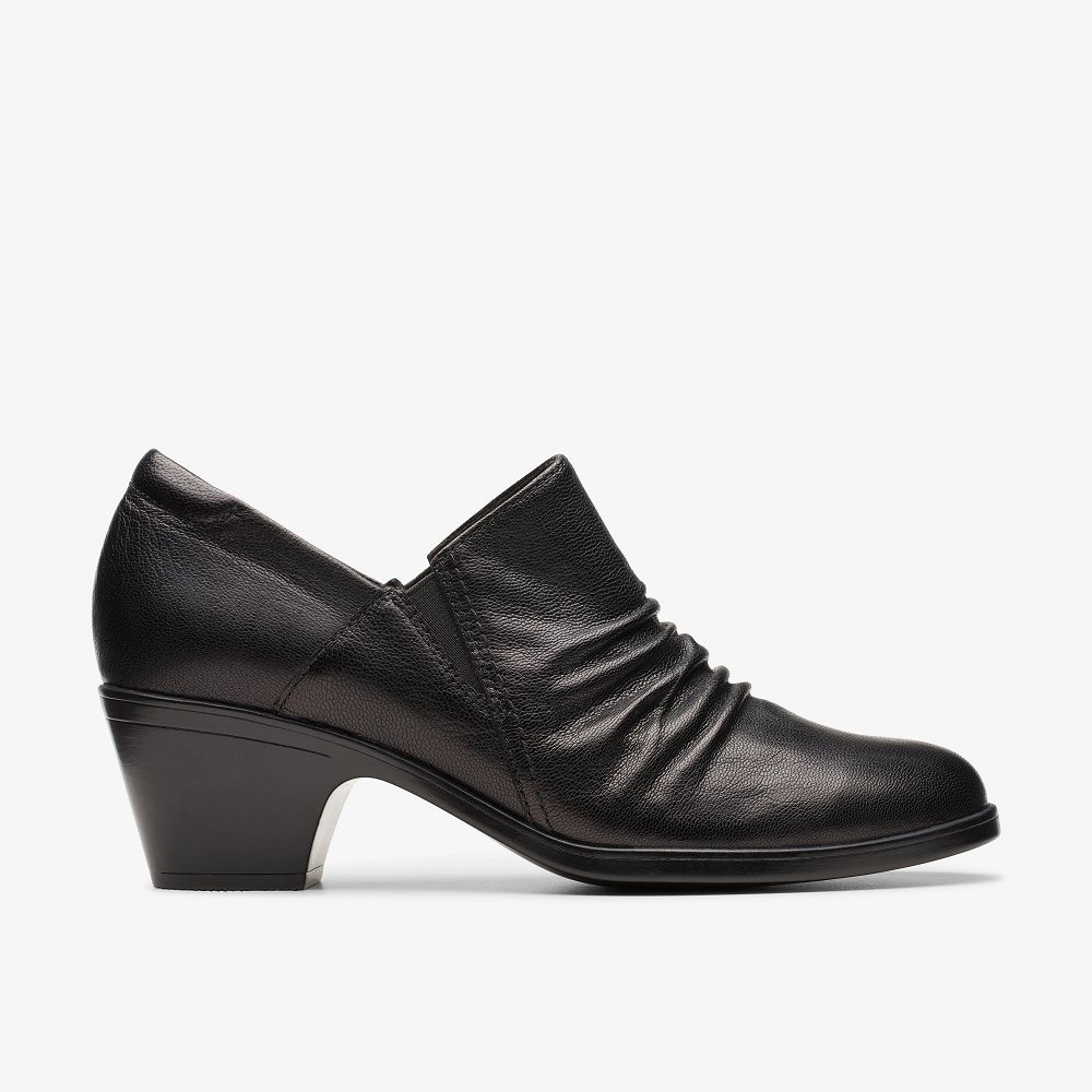 Black Leather Clarks Emily 2 Cove Women Slip-Ons | 2876GTBDP