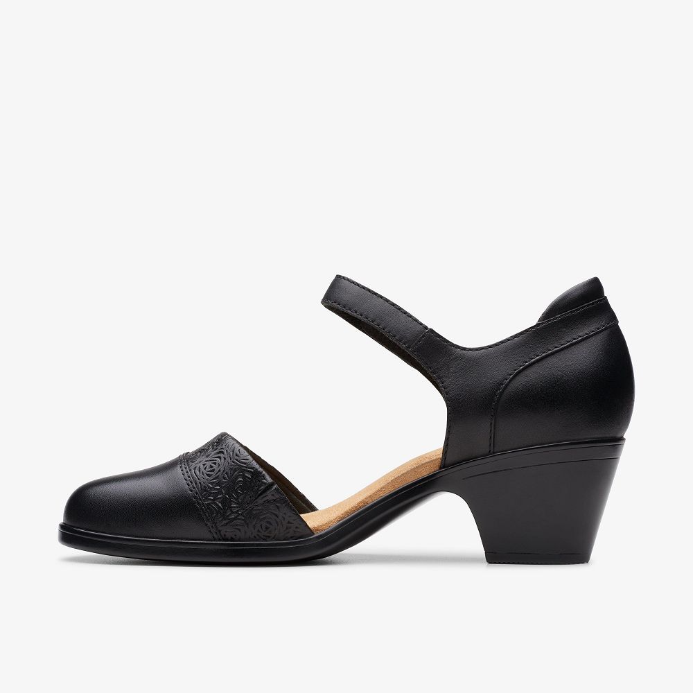 Black Leather Clarks Emily 2 Ketra Women Sandals | 4351KFUSG