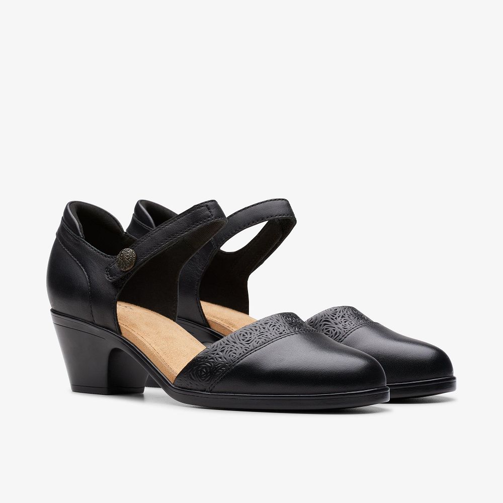 Black Leather Clarks Emily 2 Ketra Women Sandals | 4351KFUSG