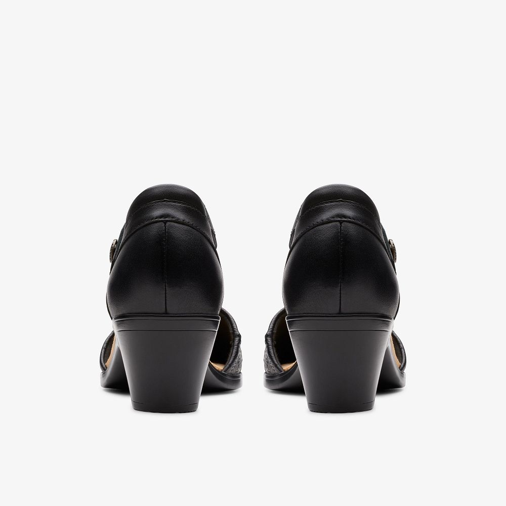 Black Leather Clarks Emily 2 Ketra Women Sandals | 4351KFUSG