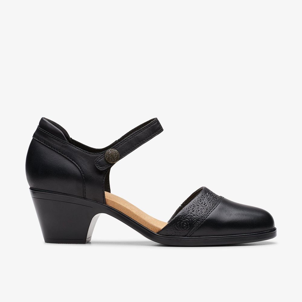 Black Leather Clarks Emily 2 Ketra Women Sandals | 4351KFUSG