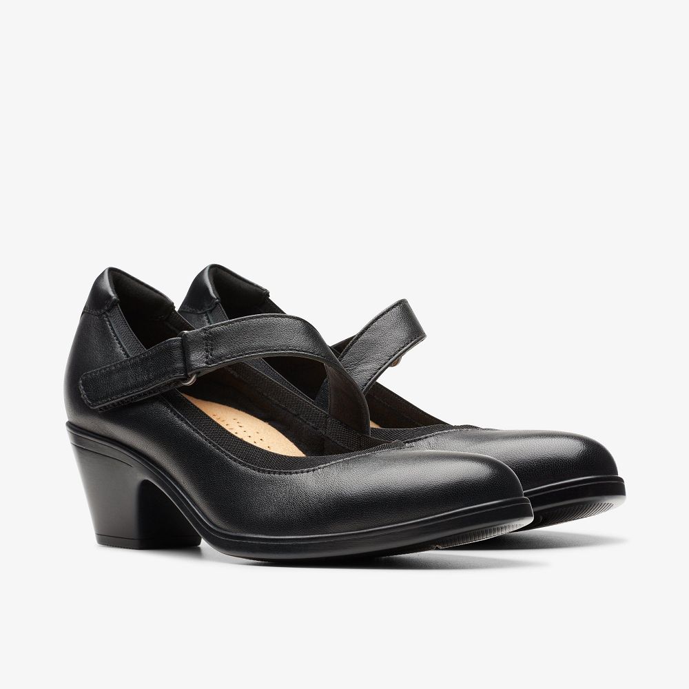 Black Leather Clarks Emily 2 Mabel Women Mary Janes | 2497JUFMQ