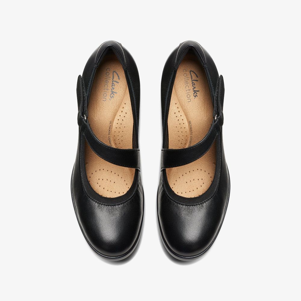 Black Leather Clarks Emily 2 Mabel Women Mary Janes | 2497JUFMQ