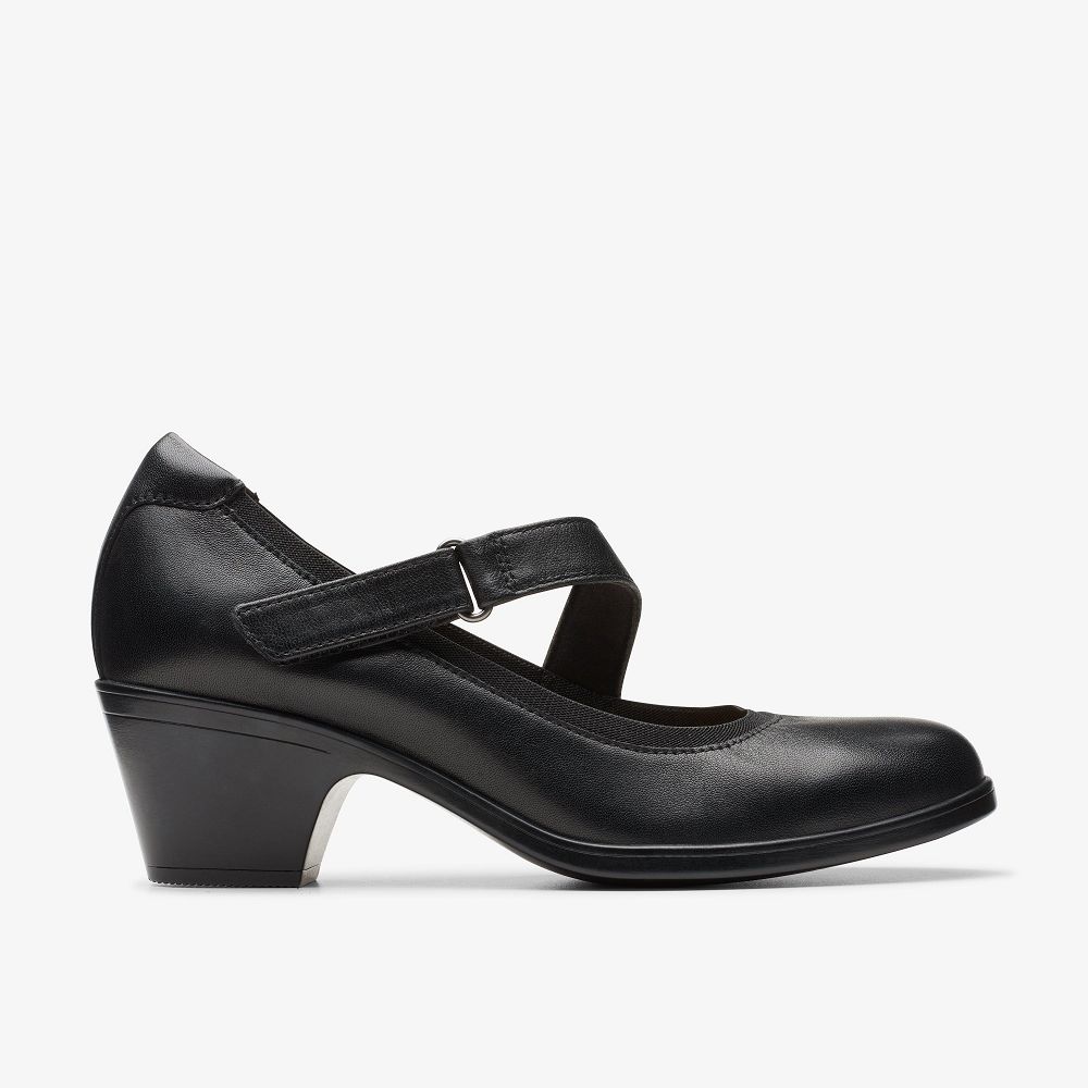 Black Leather Clarks Emily 2 Mabel Women Mary Janes | 2497JUFMQ