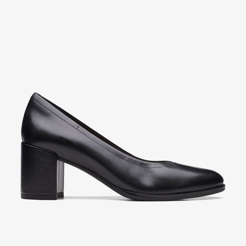 Black Leather Clarks Freva 55 Court Women Pumps | 1735IABXE