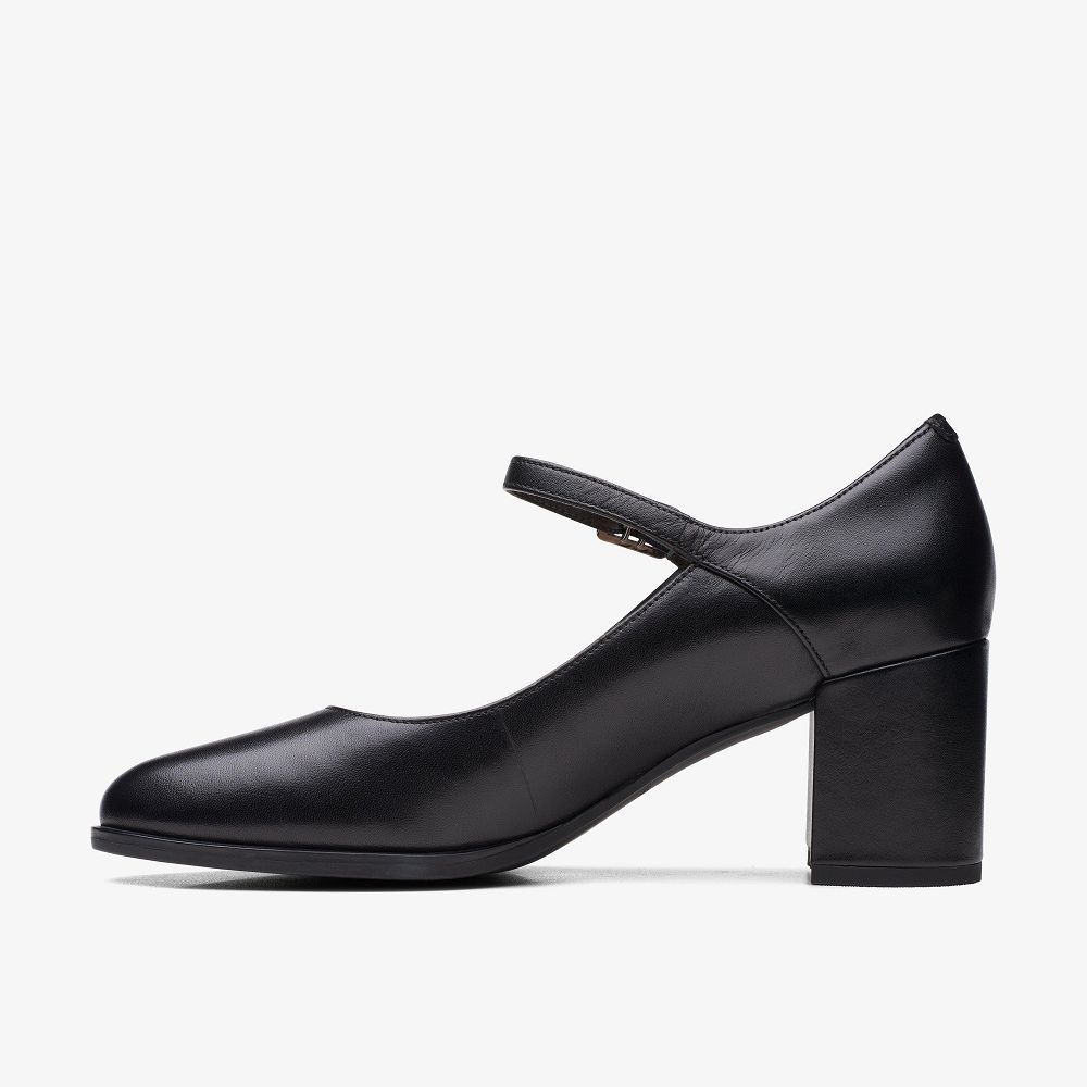 Black Leather Clarks Freva 55 Strap Women Pumps | 4392GDCAK