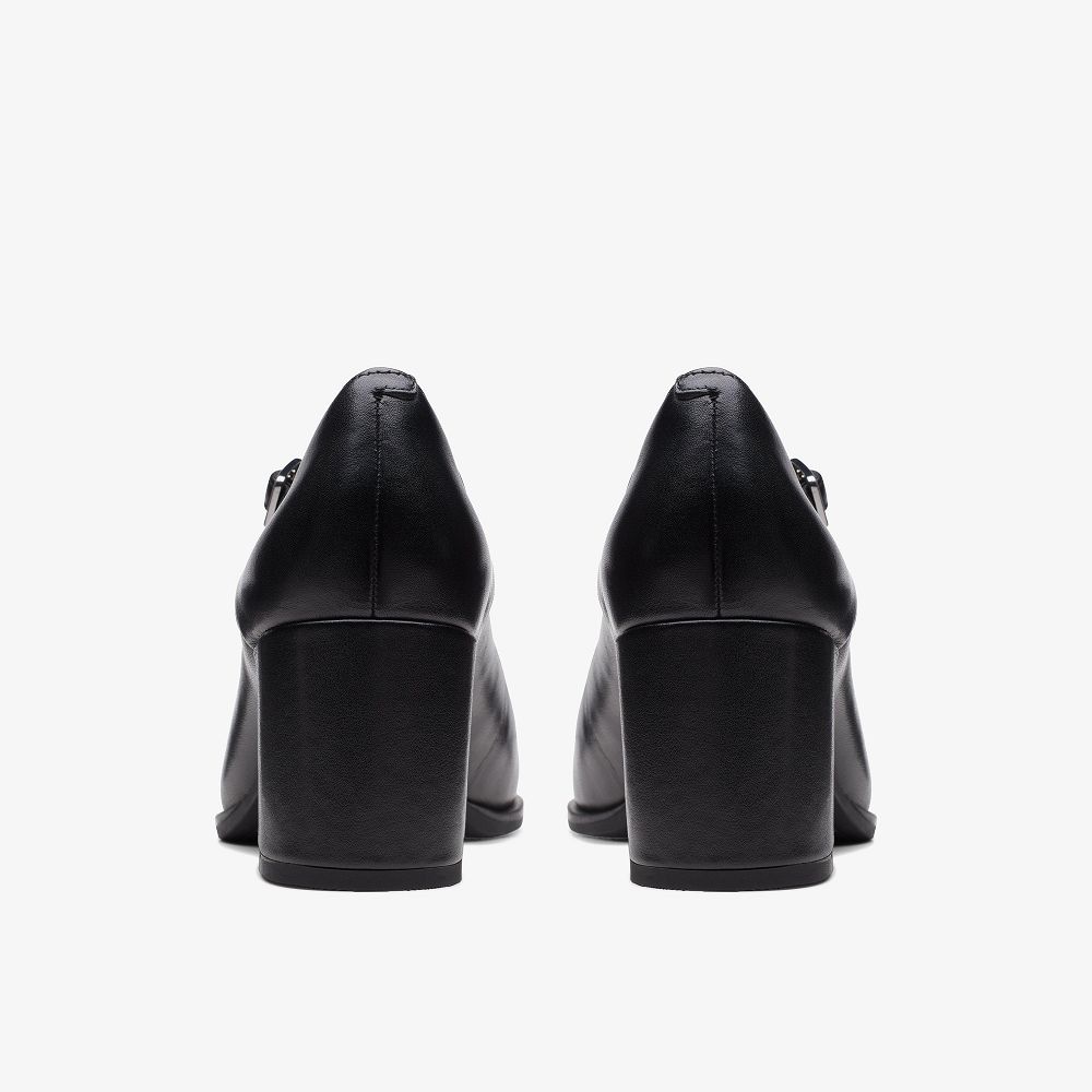 Black Leather Clarks Freva 55 Strap Women Pumps | 4392GDCAK