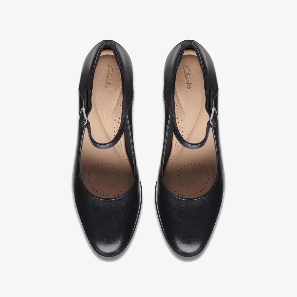 Black Leather Clarks Freva 55 Strap Women Pumps | 4392GDCAK