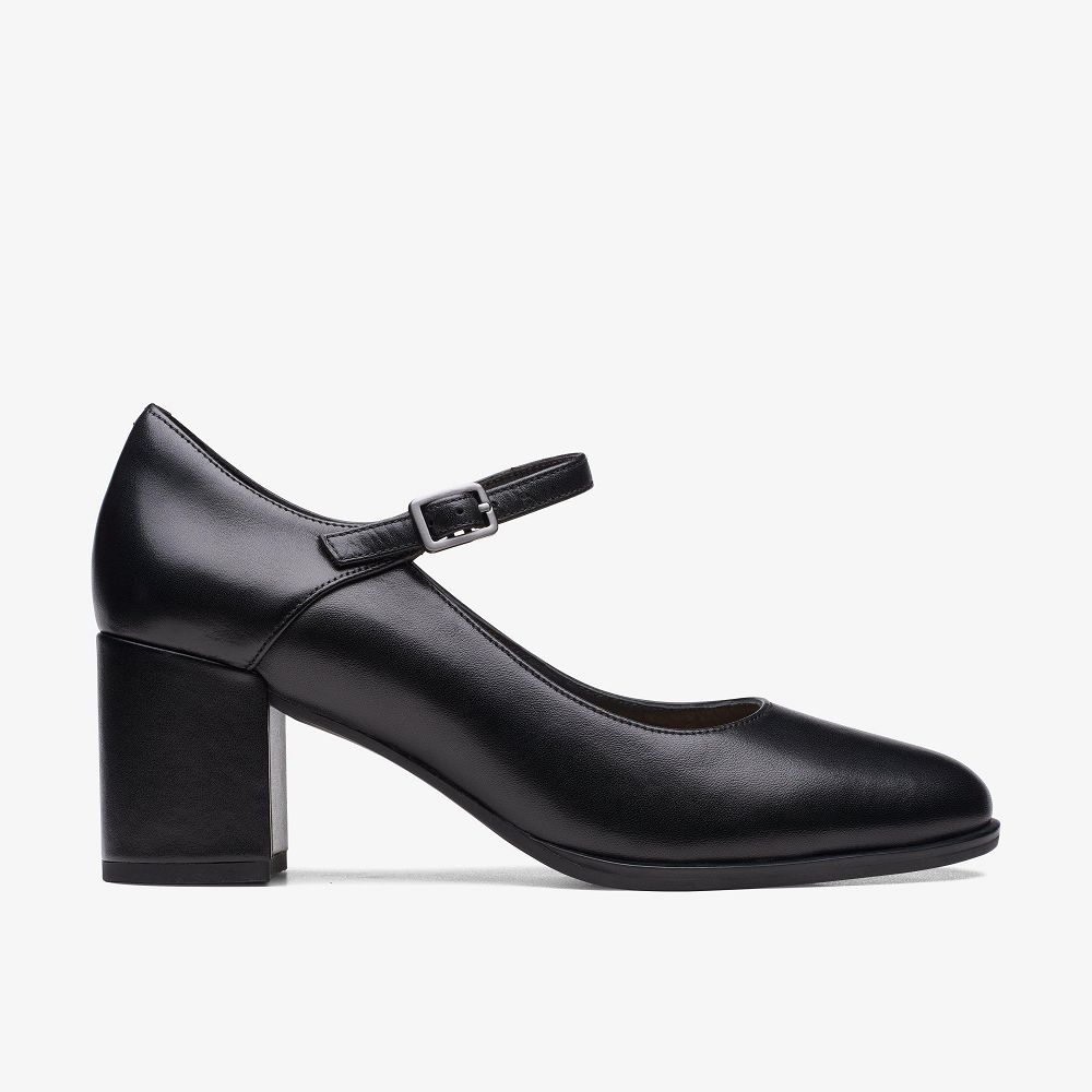 Black Leather Clarks Freva 55 Strap Women Pumps | 4392GDCAK