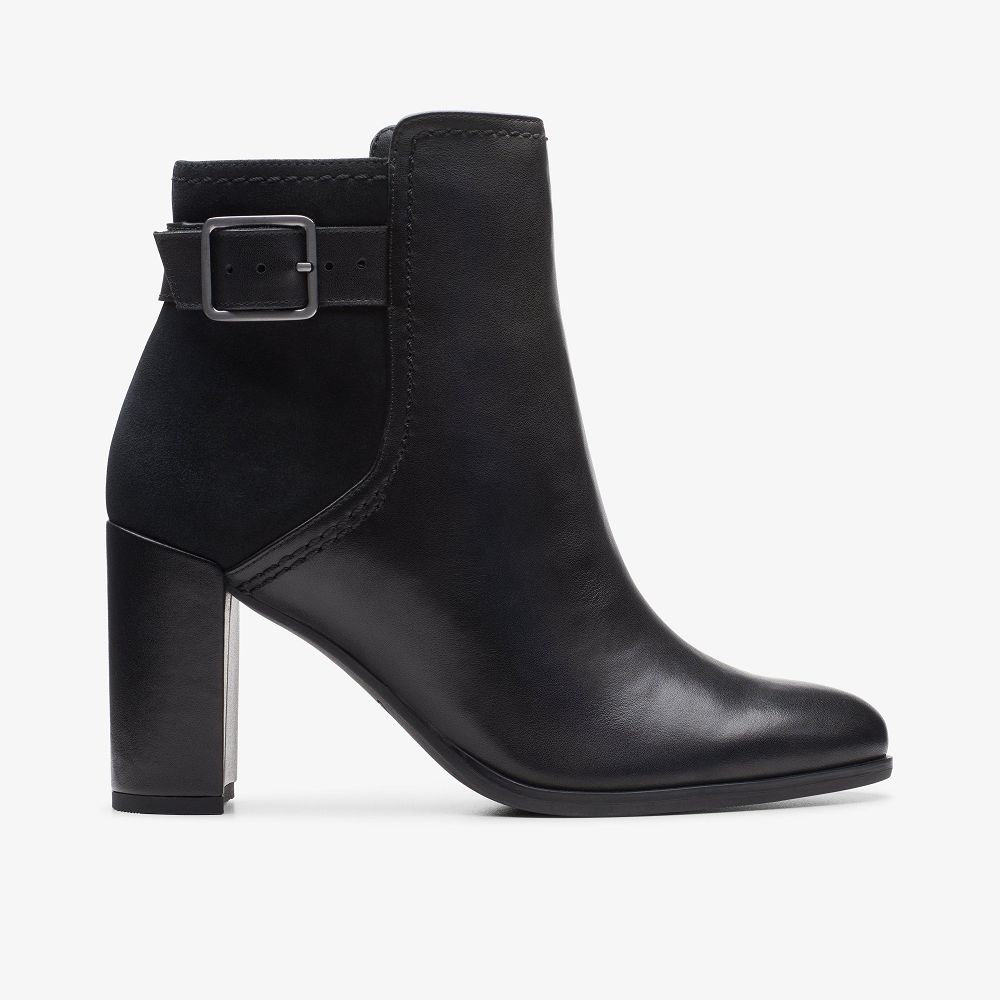 Black Leather Clarks Freva 85 Buckle Women Boots | 8021EFTSV