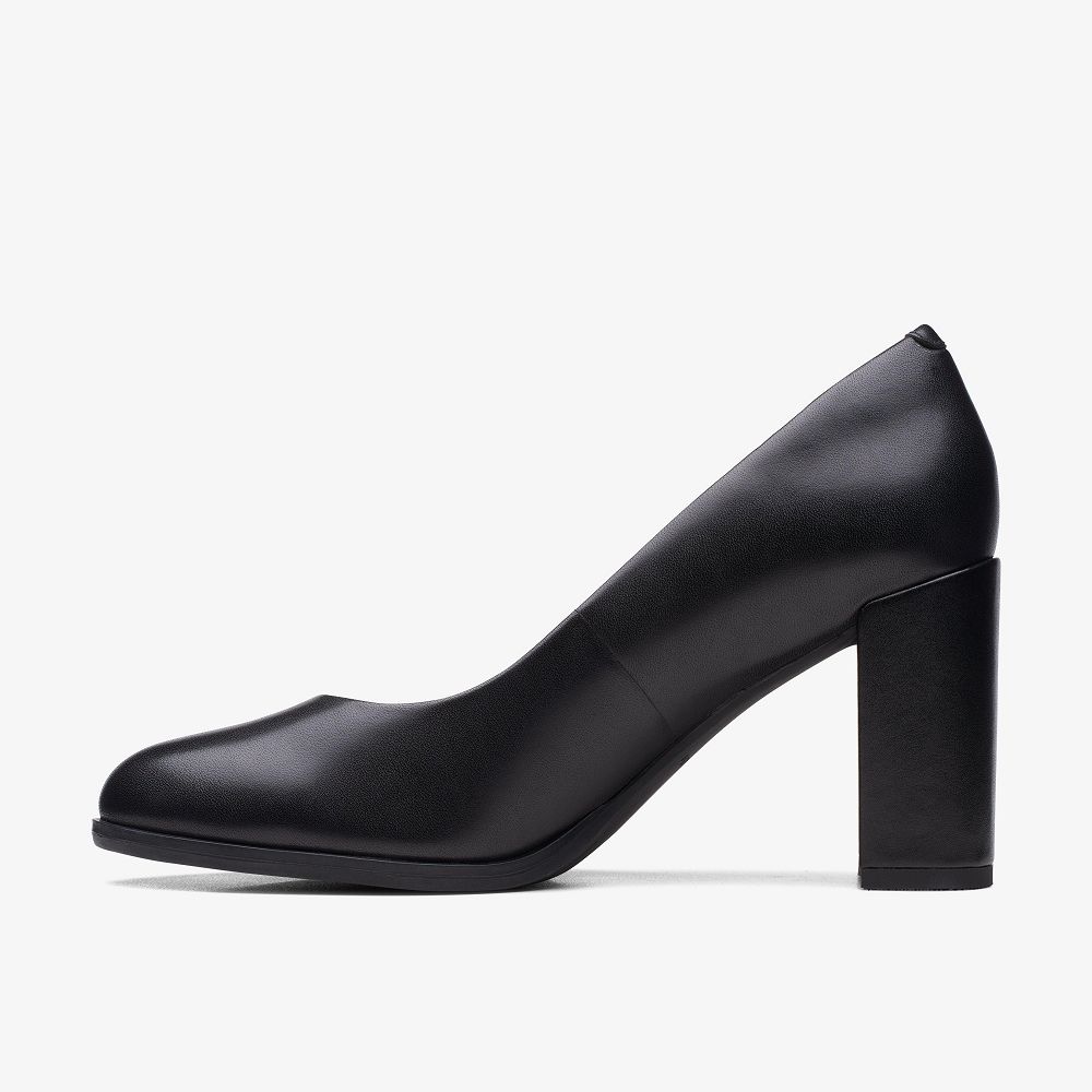 Black Leather Clarks Freva 85 Court Women Pumps | 9328XLKSV