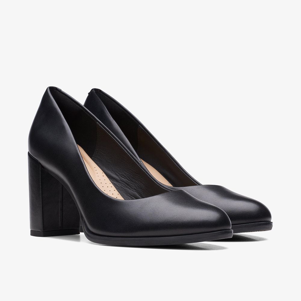 Black Leather Clarks Freva 85 Court Women Pumps | 9328XLKSV