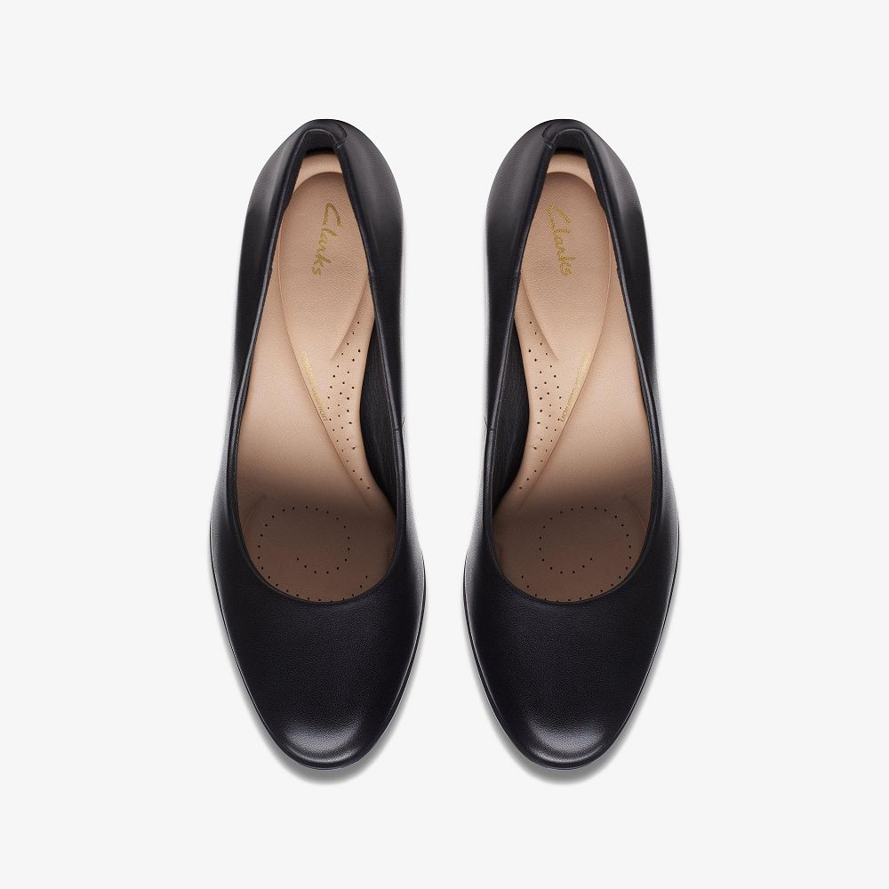 Black Leather Clarks Freva 85 Court Women Pumps | 9328XLKSV