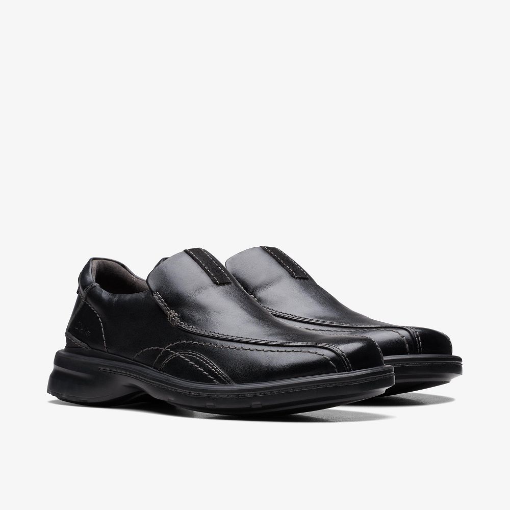 Black Leather Clarks Gessler Step Men Loafers | 5642PFBTL