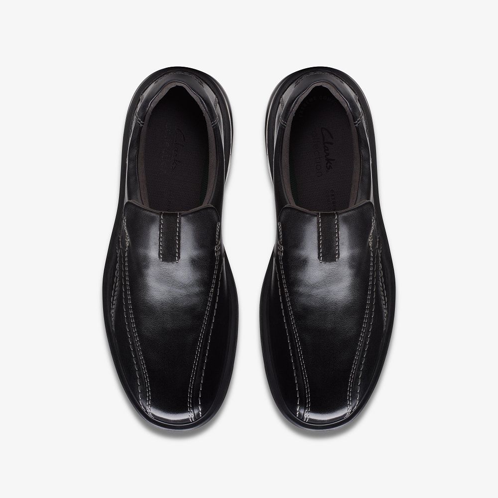 Black Leather Clarks Gessler Step Men Loafers | 5642PFBTL