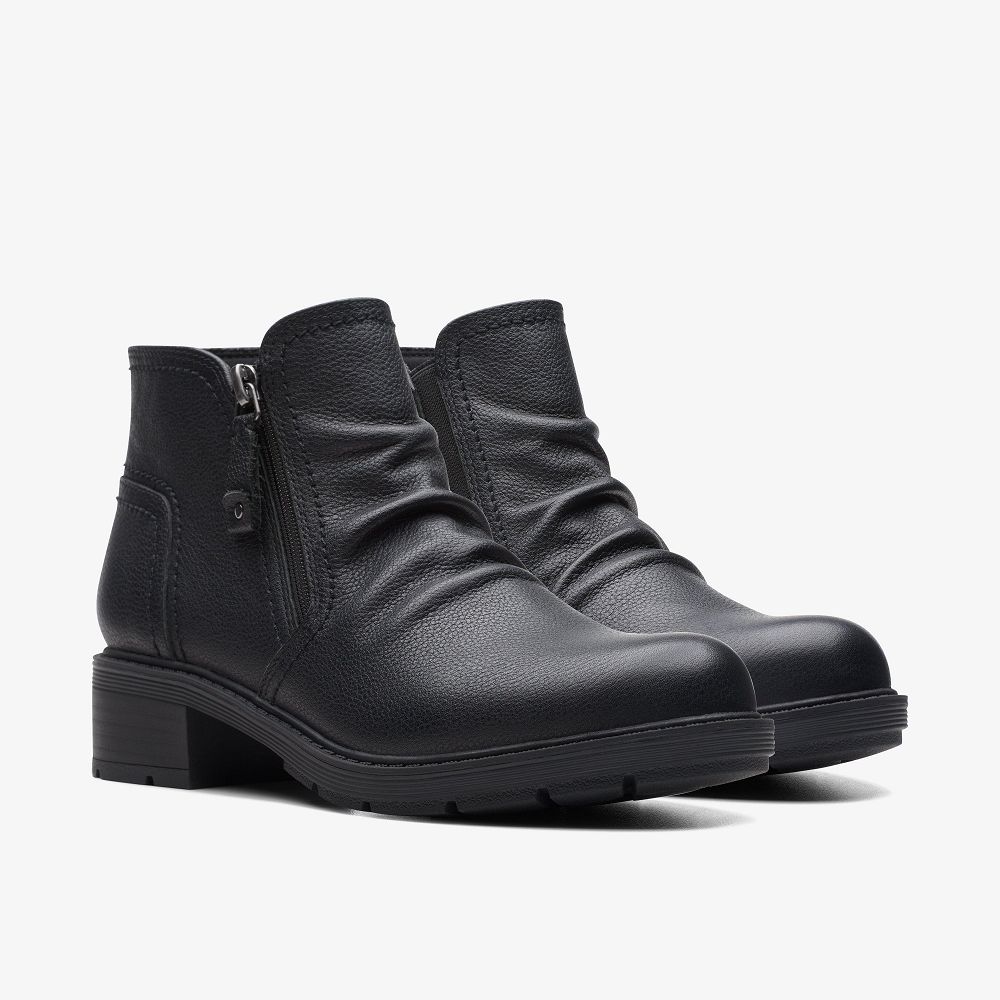 Black Leather Clarks Hearth Dove Women Boots | 1084ENIUR