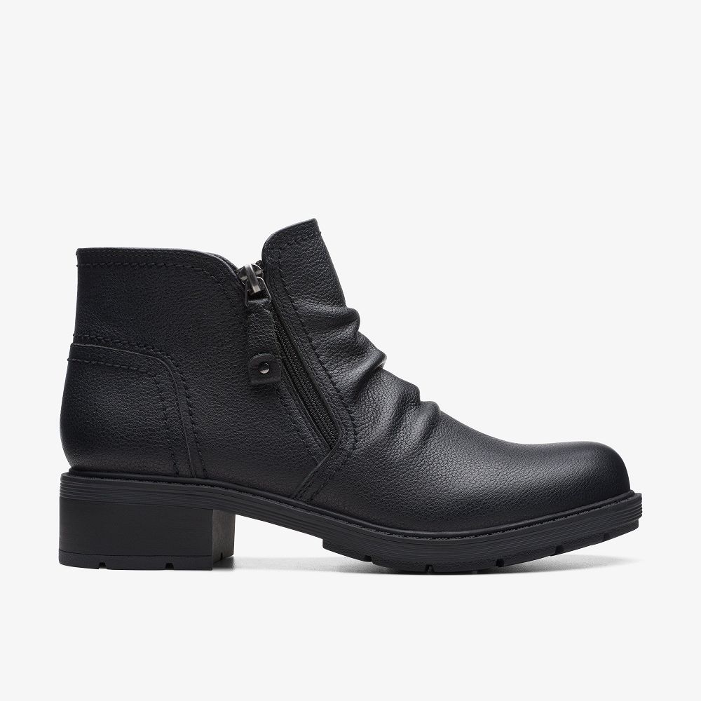 Black Leather Clarks Hearth Dove Women Boots | 1084ENIUR