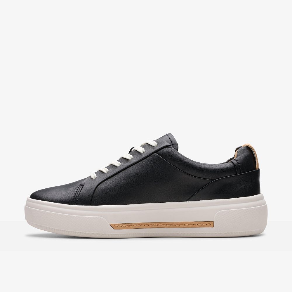 Black Leather Clarks Hollyhock Walk Women Sneakers | 2874EVGPJ