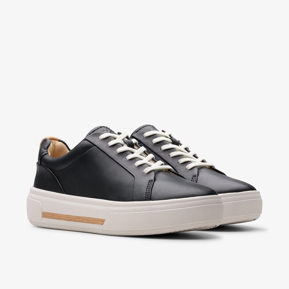 Black Leather Clarks Hollyhock Walk Women Sneakers | 2874EVGPJ