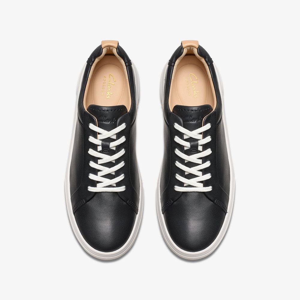 Black Leather Clarks Hollyhock Walk Women Sneakers | 2874EVGPJ