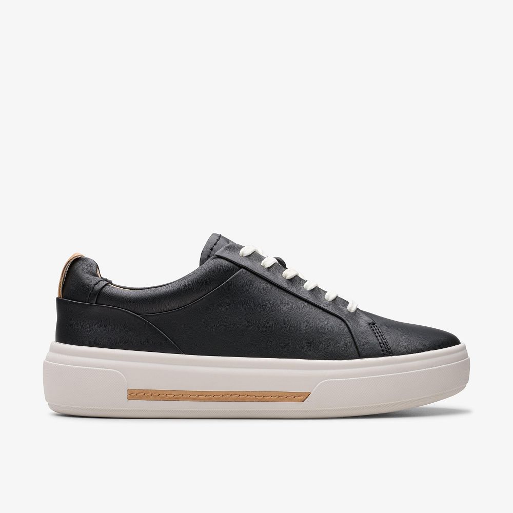 Black Leather Clarks Hollyhock Walk Women Sneakers | 2874EVGPJ