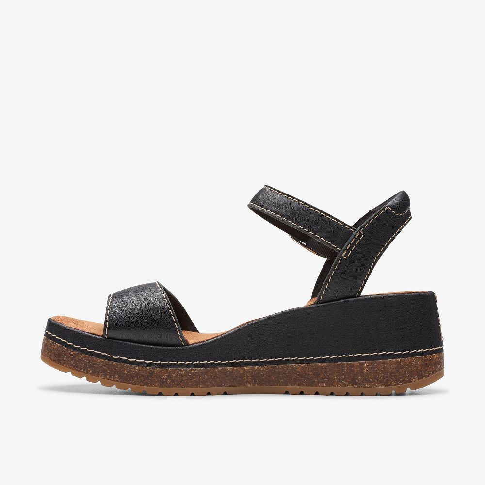 Black Leather Clarks Kassanda Lily Women Sandals | 7108YLFNM