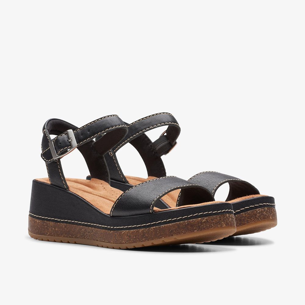 Black Leather Clarks Kassanda Lily Women Sandals | 7108YLFNM