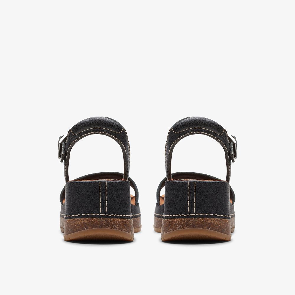 Black Leather Clarks Kassanda Lily Women Sandals | 7108YLFNM