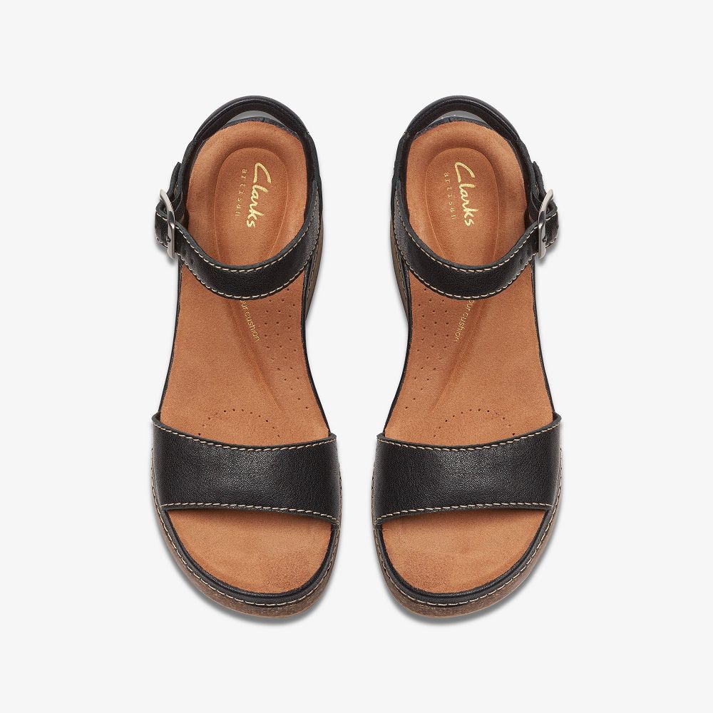 Black Leather Clarks Kassanda Lily Women Sandals | 7108YLFNM