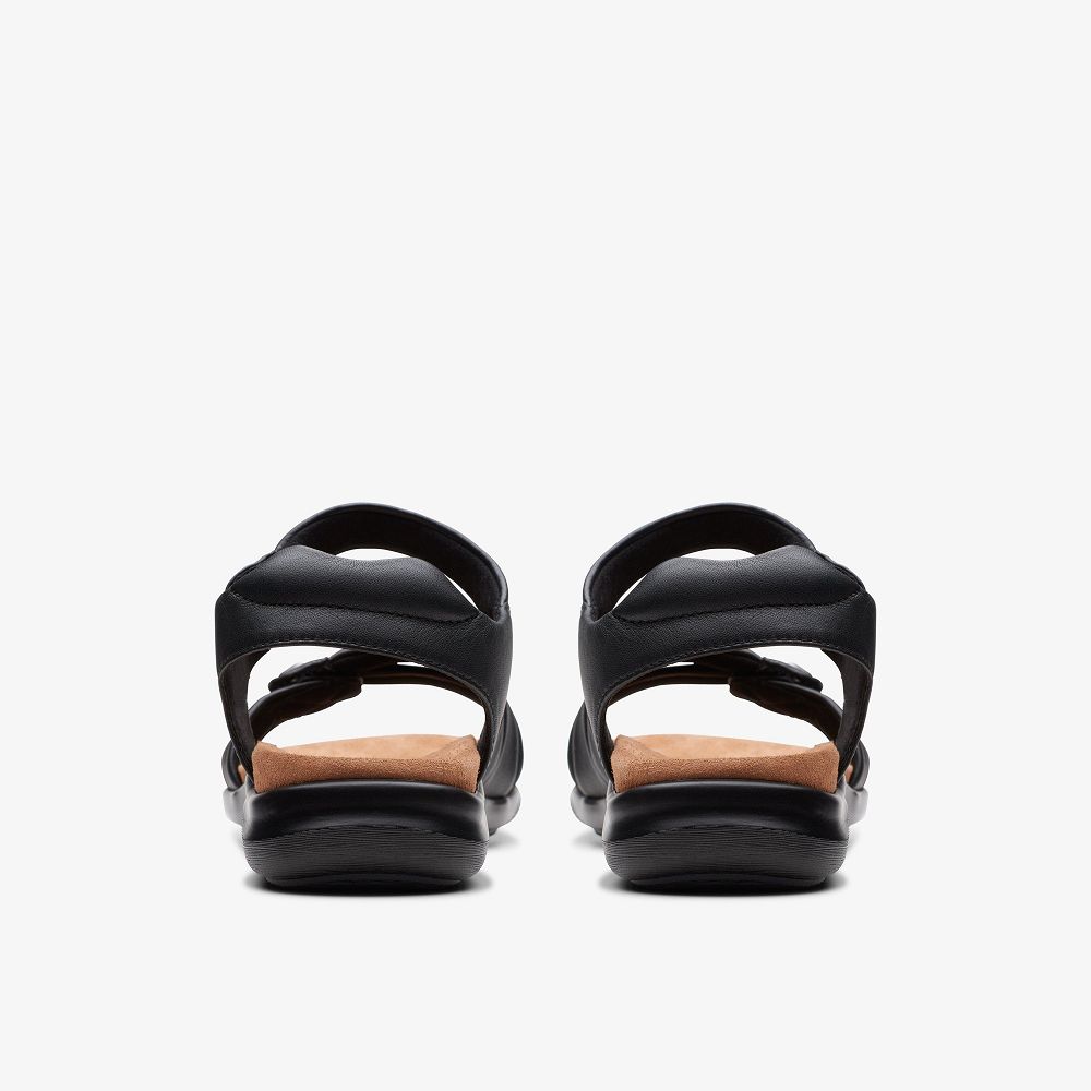 Black Leather Clarks Kitly Ave Women Sandals | 8296VWOXT