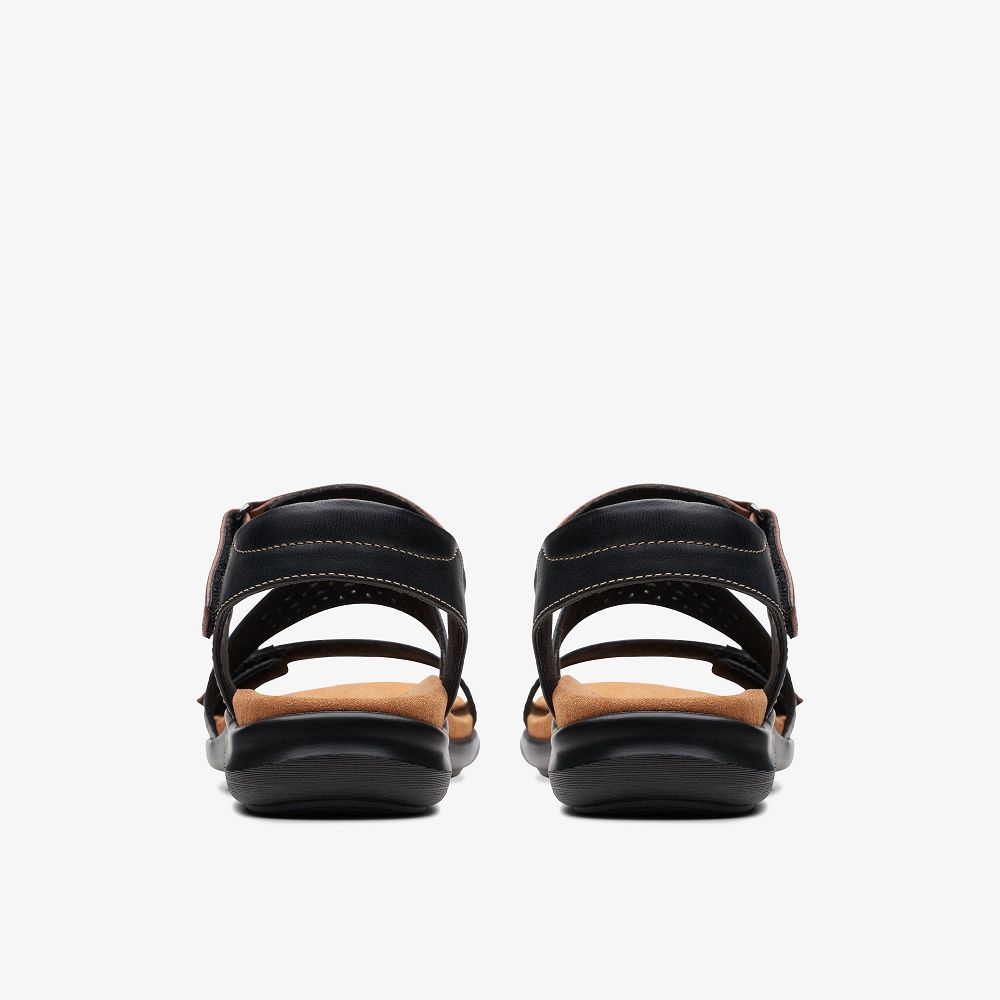 Black Leather Clarks Kitly Way Women Sandals | 0186MRUVE