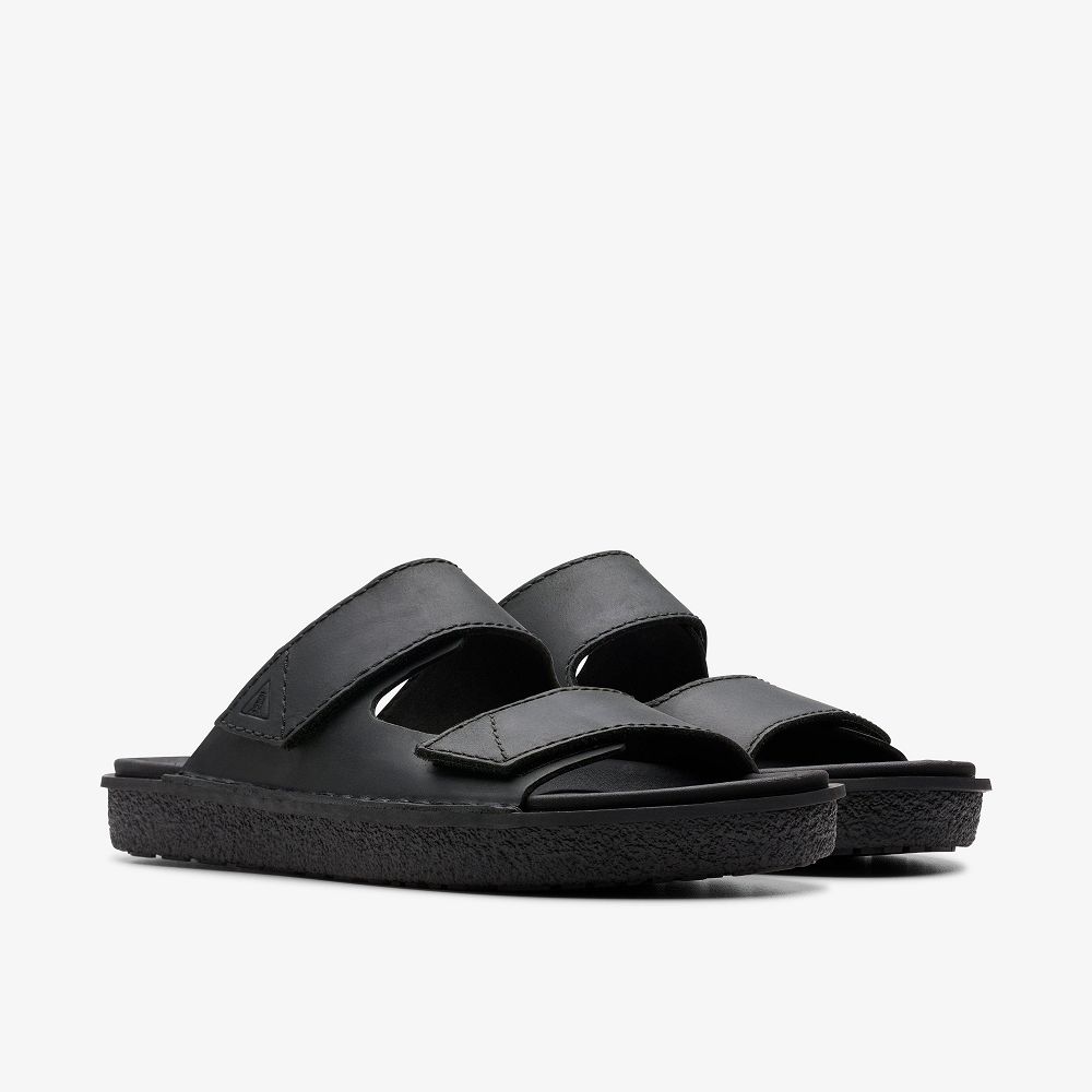 Black Leather Clarks Litton Strap Men Sandals | 5982WPINX