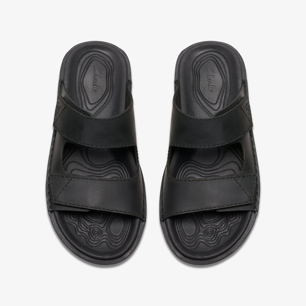 Black Leather Clarks Litton Strap Men Sandals | 5982WPINX