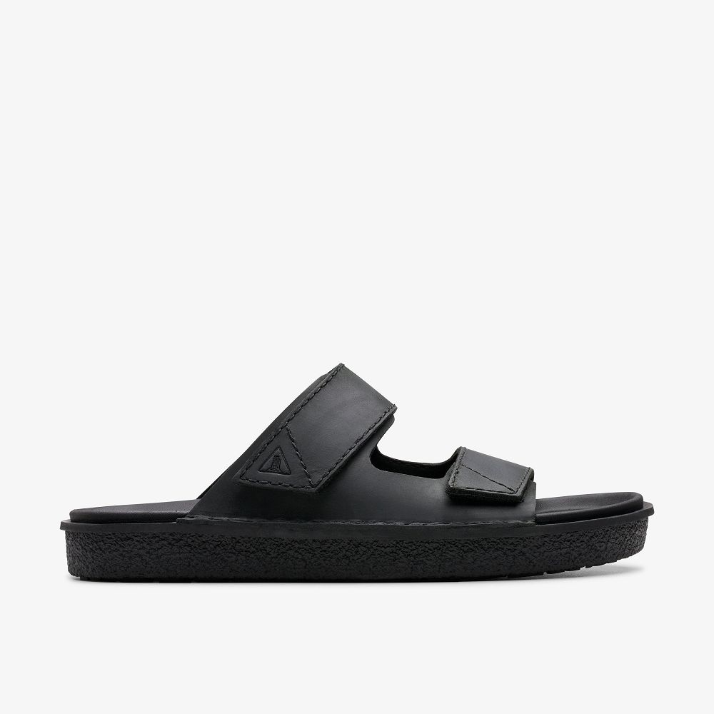 Black Leather Clarks Litton Strap Men Sandals | 5982WPINX