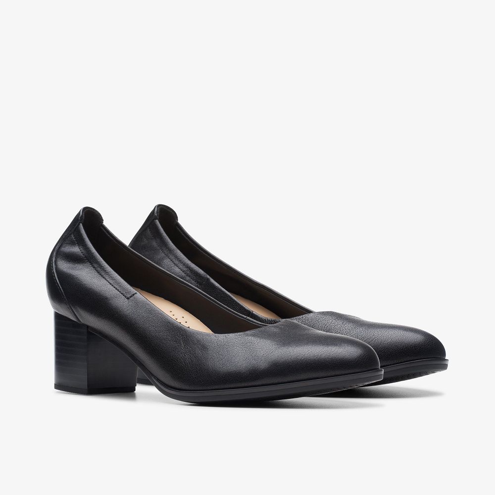 Black Leather Clarks Loken Step Women Pumps | 4859EJRQV